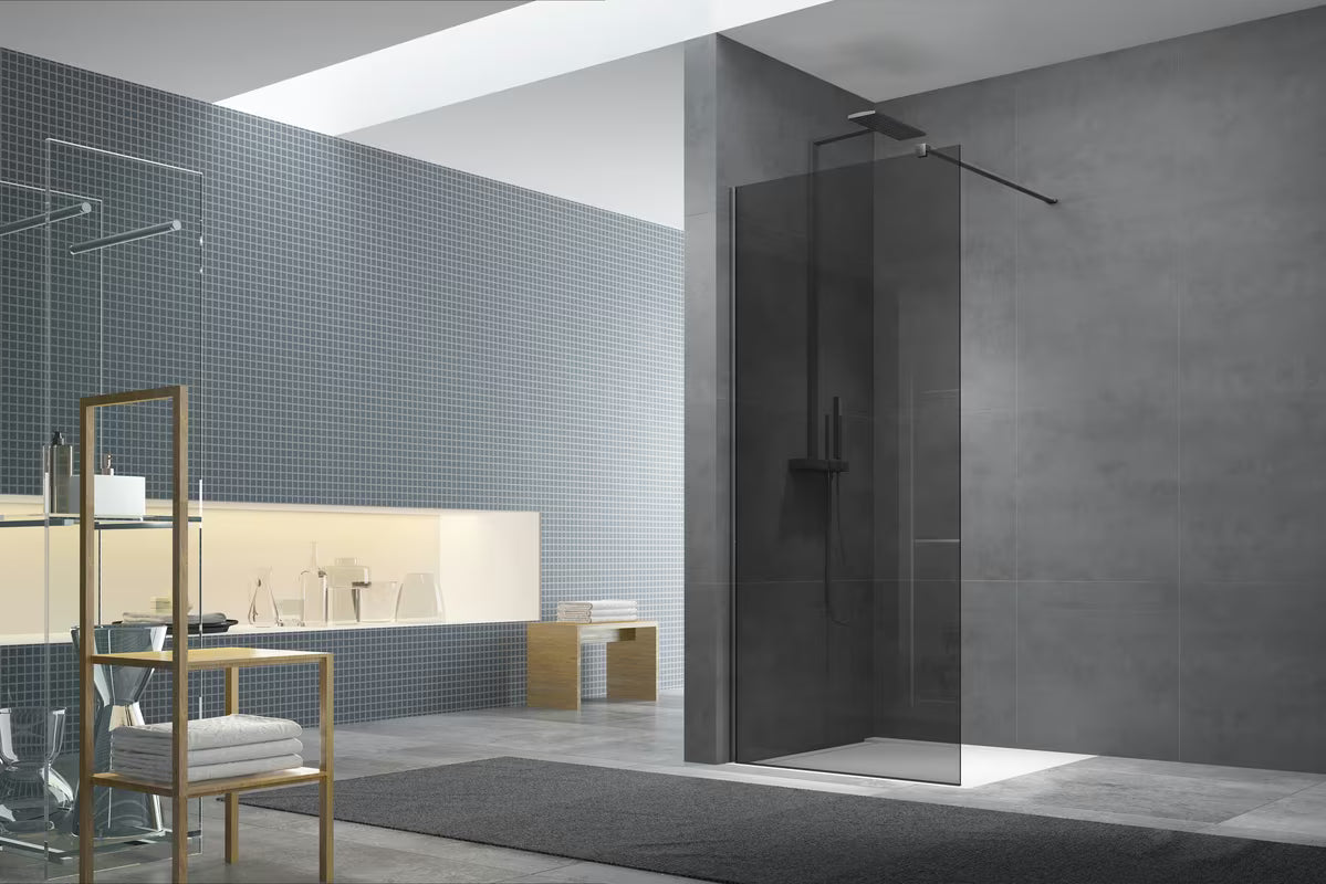 SAT Walk-In dušo sienelės tvirtinimo komplektas pro Walk-in, PVD gun metal spalvos, su šoniniu profiliu ir apatiniu profiliu