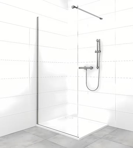 Tvirtinimo laikiklis SAT Walk-In su PVD dangos gun-metal spalvos paviršiumi pro walk-in dušo sienelei.