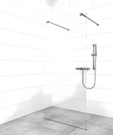 Tvirtinimo laikiklis SAT Walk-In su PVD dangos gun-metal spalvos paviršiumi pro walk-in dušo sienelei.
