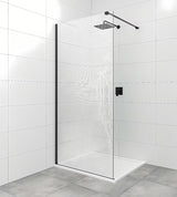 Juodas tvirtinimo laikiklis SAT Walk-in su lankstais pro stabiliam walk-in stiklo tvirtinimui