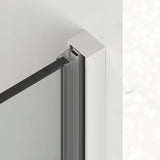 Slankiojančios dušo durys SAT Xmotion 110 cm baltos spalvos, su skaidriu stiklu ir berėmiu dizainu.