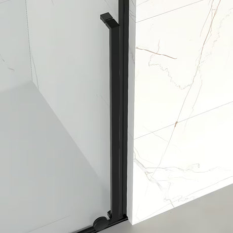 Slankiojančios dušo durys SAT Xmotion 110 cm, juodos spalvos, skaidrus stiklas, berėmis dizainas.