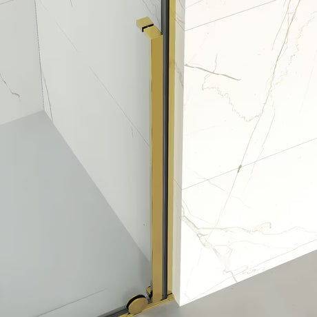 Dušo durys SAT Walk-In Xmotion 110 cm blizgios aukso spalvos, su skaidriu stiklu ir stumdomu atidarymu.