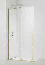 Walk-in dušo sienelė SAT Xmotion 110 cm, blizgaus aukso spalvos, su skaidriu stiklu, berėmė.