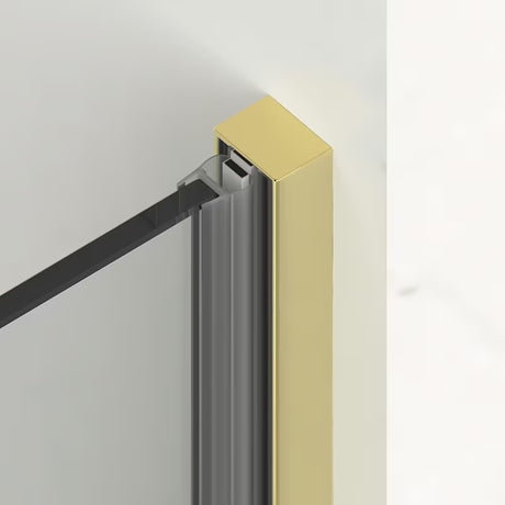 Slankiojančios dušo durys SAT Xmotion 120 cm nišai, blizgios aukso spalvos, su skaidriu stiklu
