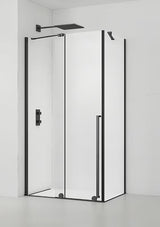 Stačiakampė dušo kabina SAT Xmotion 120x80 cm juodos spalvos, su skaidriu stiklu ir slankiojančia sienele