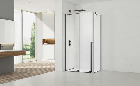 Stačiakampė dušo kabina SAT Xmotion 120x80 cm juodos spalvos, su skaidriu stiklu ir slankiojančia sienele