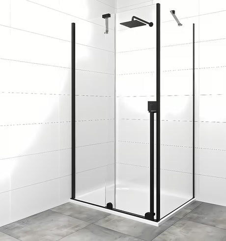 Stačiakampė dušo kabina SAT Xmotion 120x80 cm juodos spalvos, su skaidriu stiklu ir slankiojančia sienele