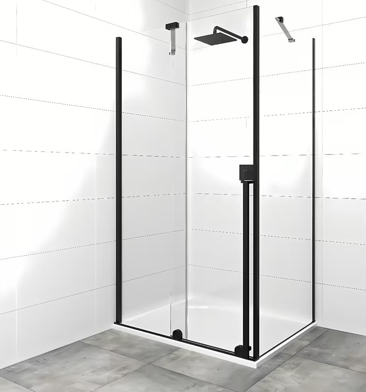 Dušo kabina SAT Xmotion 120x90 cm juodos spalvos, su skaidriu stiklu ir slankiojančia sistema