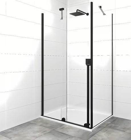 Dušo kabina SAT Xmotion 120x90 cm juodos spalvos, su skaidriu stiklu ir slankiojančia sistema