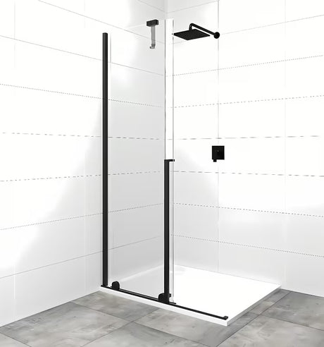 Walk in dušo-sienelė SAT Xmotion 140 cm, su skaidriu stiklu, slankiojančia sistema ir juodais profiliais