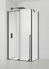 Dušo kabina SAT Xmotion 140x90 cm juodos spalvos, su skaidriu stiklu ir stumdomu atidarymu