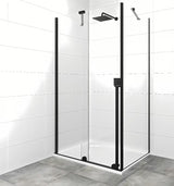 Dušo kabina SAT Xmotion 140x90 cm juodos spalvos, su skaidriu stiklu ir stumdomu atidarymu