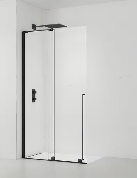 Juoda walk in Dušo-Sienelė SAT Walk-In Xmotion 100 cm su skaidriu stiklu ir stumdoma sistema.