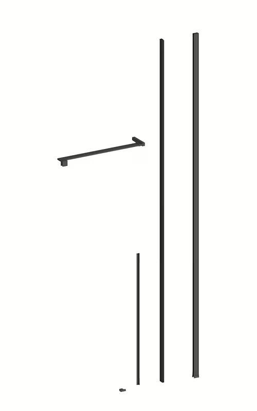 Stačiakampė dušo kabina SAT Walk-In Xmotion 100x80 cm juodos spalvos, su skaidriu stiklu ir stumdomomis durimis.