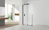 Juoda walk-in dušo sienelė SAT Walk-In Xmotion 110 cm, su skaidriu stiklu ir stumdoma sistema.