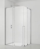 Stačiakampė dušo kabina SAT Xmotion 140x120 cm blizgaus chromo spalvos, su skaidriu stiklu ir stumdomomis durimis