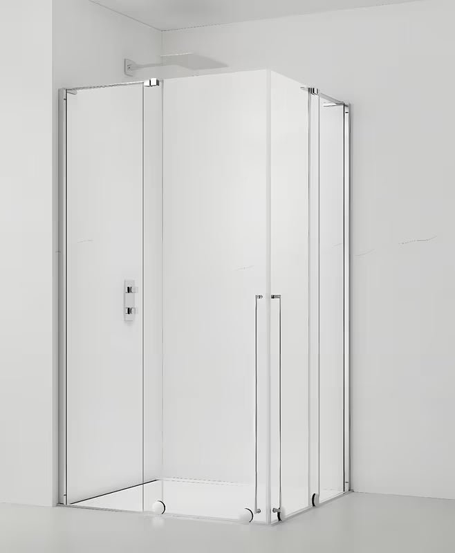 Stačiakampė dušo kabina SAT Xmotion 140x120 cm blizgaus chromo spalvos, su skaidriu stiklu ir stumdomomis durimis