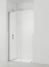 Dušo durys SAT Walk-In Xmotion nišai 140 cm, blizgaus chromo spalvos, su skaidriu stiklu ir slankiojančia sistema