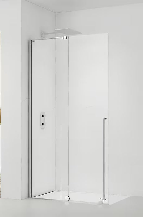 Dušo sienelė SAT Walk-In Xmotion Walk-In 90 cm blizgaus chromo spalvos su skaidriu stiklu ir stumdoma sistema