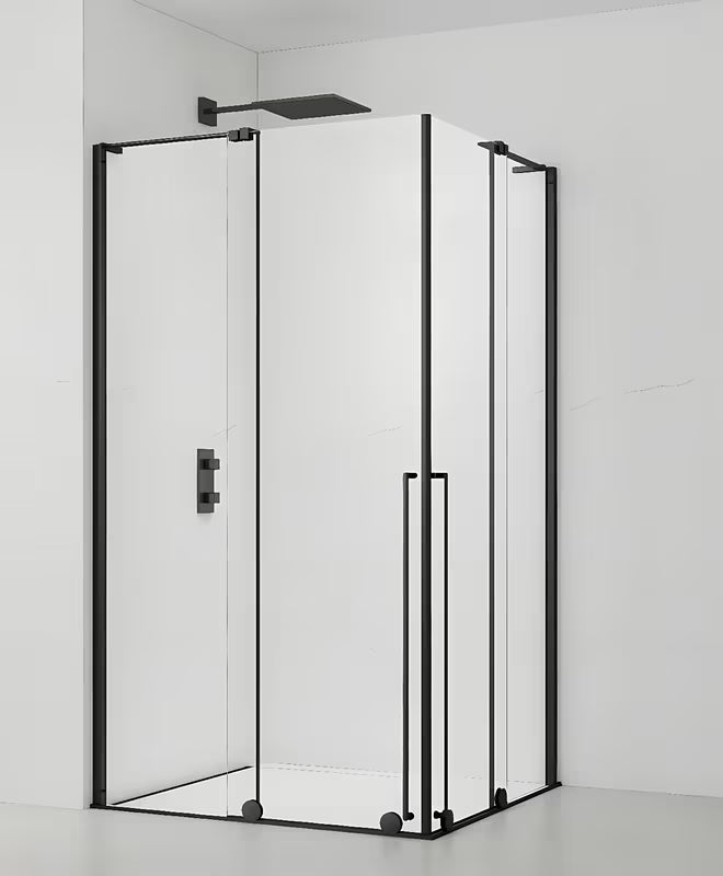 Kvadratinė dušo kabina SAT Walk-In Xmotion 90x90 cm juodos spalvos su skaidriu stiklu