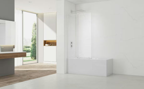 Vonios sienelė SAT Walk-In Xmotion 150 cm su skaidriu stiklu ir baltais profiliais