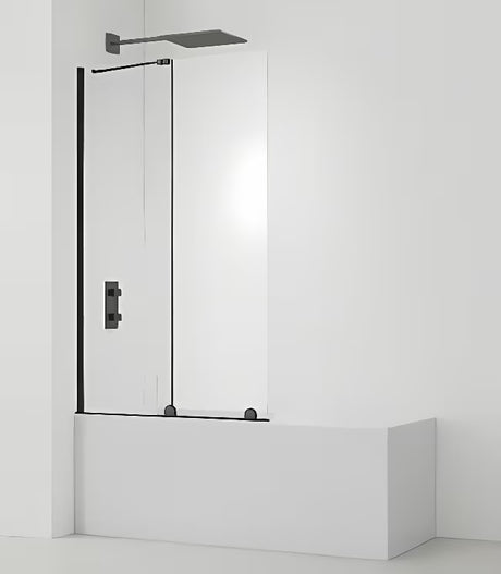 Slankiojanti vonios sienelė SAT Walk-In Xmotion su skaidriu stiklu ir juodais profiliais