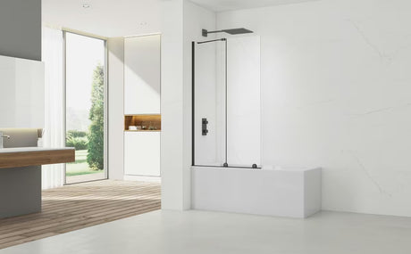 Slankiojanti vonios sienelė SAT Walk-In Xmotion su skaidriu stiklu ir juodais profiliais