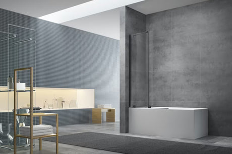 Slankiojanti vonios sienelė SAT Walk-In Xmotion su skaidriu stiklu ir juodais profiliais