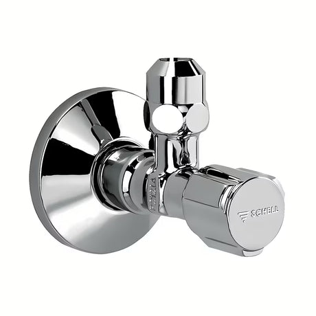 Chromuotas kampinis reguliavimo ventilis Schell su Comfort rankenėle ir savaime sandarinančiu prijungimo sriegiu