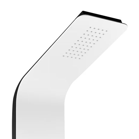 Baltas dušo panelis SIKO Alushower su 4 funkcijomis, įskaitant viršutinį ir rankinį dušai, krioklio srovę ir masažinius purkštukus.