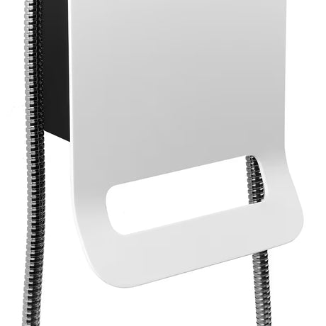 Baltas dušo panelis SIKO Alushower su 4 funkcijomis, įskaitant viršutinį ir rankinį dušai, krioklio srovę ir masažinius purkštukus.