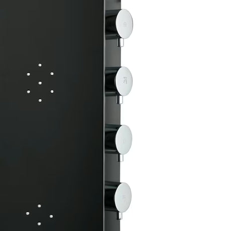 Juodas dušo panelis SIKO su 4 funkcijomis, įskaitant viršutinį ir rankinį dušai, krioklio srovę ir masažinius purkštukus.