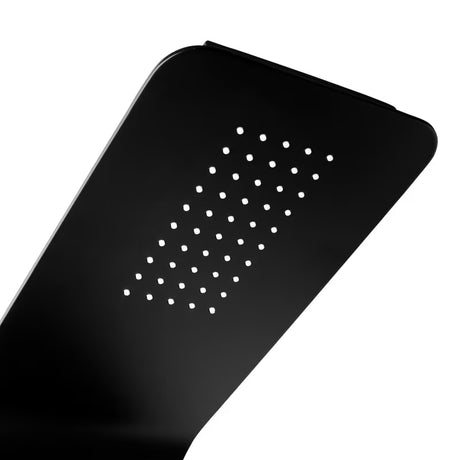 Juodas dušo panelis SIKO su 4 funkcijomis, įskaitant viršutinį ir rankinį dušai, krioklio srovę ir masažinius purkštukus.