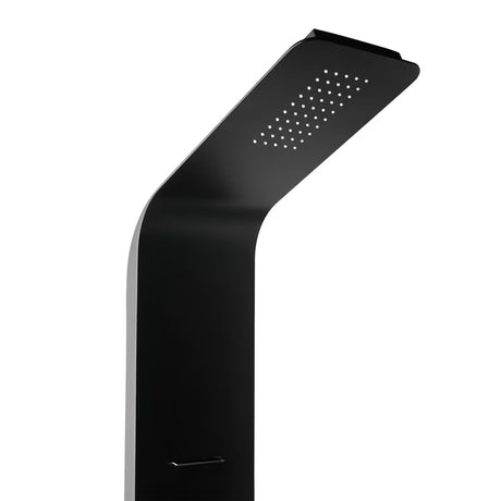 Juodas dušo panelis SIKO su 4 funkcijomis, įskaitant viršutinį ir rankinį dušai, krioklio srovę ir masažinius purkštukus.