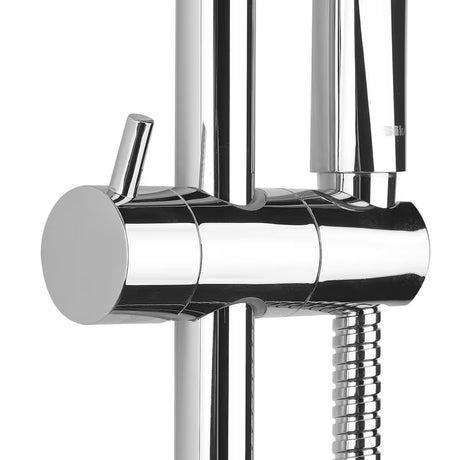 Dušo komplektas SIKO Chrome su reguliuojamu atstumu, slankiojančiu laikikliu, 3 funkcijų rankiniu dušu ir metaline žarna