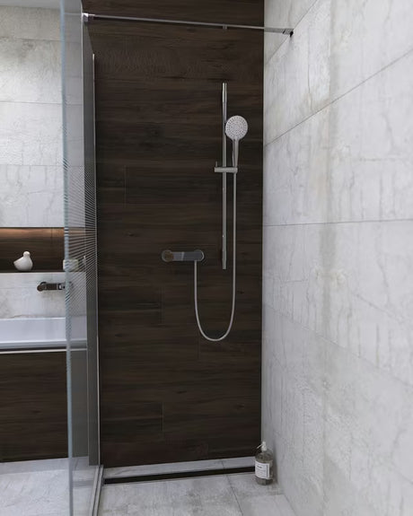 Dušo komplektas SIKO Chrome su reguliuojamu atstumu, slankiojančiu laikikliu, 3 funkcijų rankiniu dušu ir metaline žarna