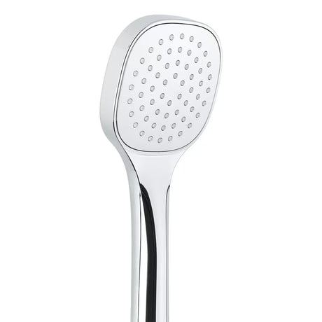 Chromo spalvos rankinio dušo komplektas SIKO su rankine dušo galvute, žalvariniu laikikliu ir 150 cm metaline žarna, apvalaus dizaino.