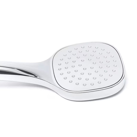 Chromo spalvos rankinio dušo komplektas SIKO su rankine dušo galvute, žalvariniu laikikliu ir 150 cm metaline žarna, apvalaus dizaino.