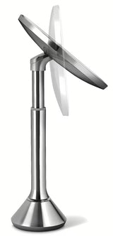 Kosmetinis veidrodėlis Simplehuman Dual Touch iš šlifuoto nerūdijančiojo plieno su Tru-lux LED apšvietimu ir 5x didinimu.