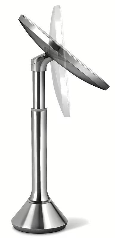 Kosmetinis veidrodėlis Simplehuman Dual Touch iš šlifuoto nerūdijančiojo plieno su Tru-lux LED apšvietimu ir 5x didinimu.