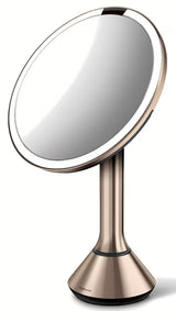 Kosmetinis veidrodėlis Simplehuman Dual Touch, spalva – rose gold, su Tru-lux LED apšvietimu ir jutikliniu ryškumo valdymu.