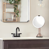 Kosmetinis veidrodėlis Simplehuman Dual Touch, spalva rose gold, su Tru-lux LED apšvietimu ir jutikliniu ryškumo valdymu.