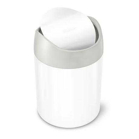 Stalinis šiukšliųdėžė  Simplehuman Mini bin baltos spalvos plieno apdailos su atverčiamu dangčiu