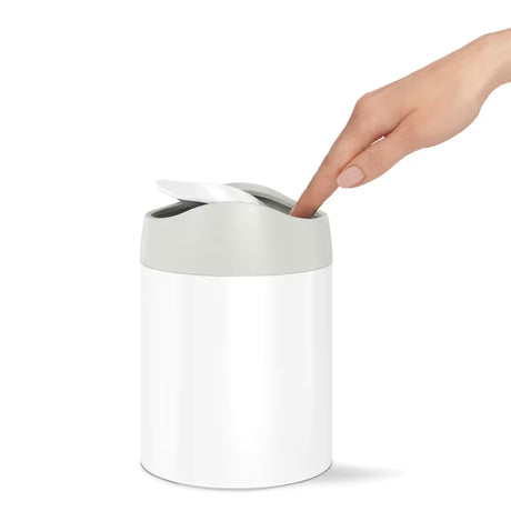 Stalinis šiukšliųdėžė  Simplehuman Mini bin baltos spalvos plieno apdailos su atverčiamu dangčiu