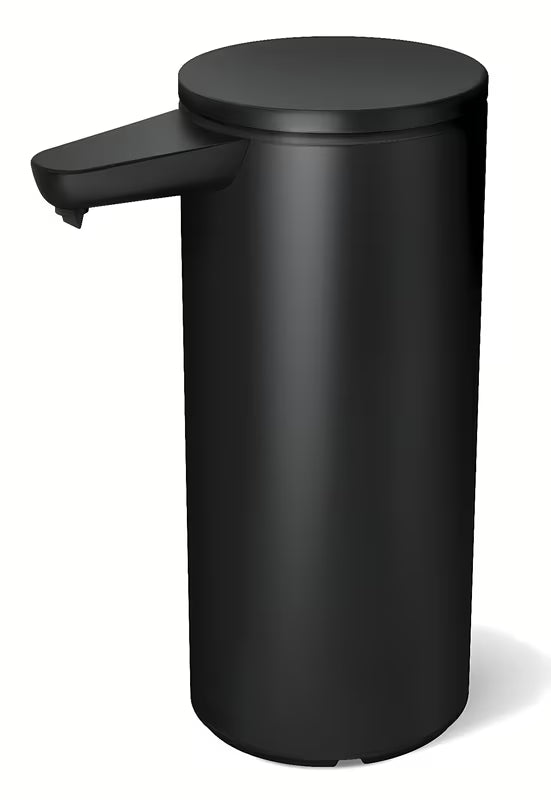 Juodas sensorinis skysto muilo dozatorius Simplehuman su belaidžiu įkrovimu, 414 ml talpos.