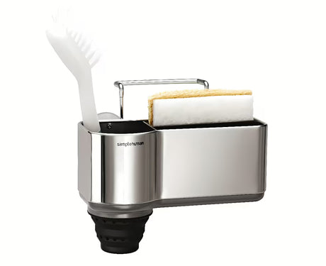 Laikiklis kempinėlei Simplehuman Sink caddies iš šlifuoto nerūdijančiojo plieno su laikikliu ir siurbtukais