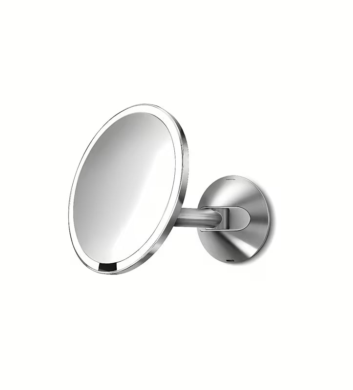Sieninis kosmetinis veidrodėlis Simplehuman Wall su Tru-lux LED apšvietimu, blizgaus plieno apdaila.