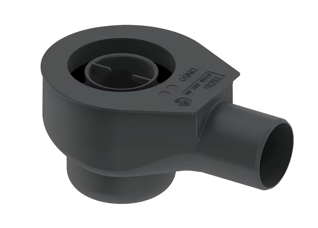 Juodas sifonas Tece Drainline standard su šoniniu DN 50 nuotaku pro dušo latakas