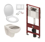 Akcinis pakabinami WC komplektas TECE 5 viename su potinkiniu bakeliu, baltu TECEbase mygtuku, rimless KLOZETAS ir sėdyne softclose